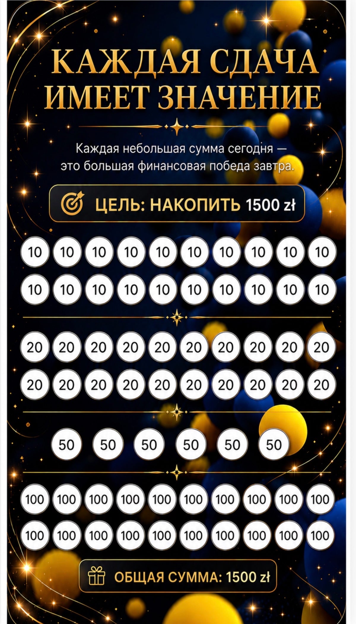 Wyzwanie oszczędnościowe „Każda kwota ma znaczenie – 1500 zł”. Челлендж «Каждая сумма имеет значение — 1500 злотых».