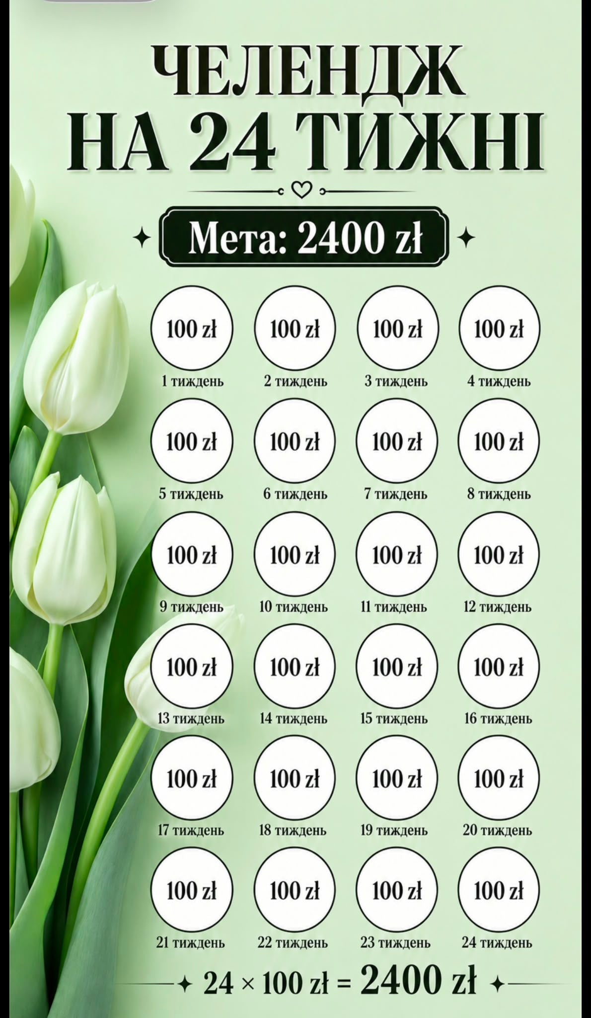 Wyzwanie oszczędnościowe – 24 tygodnie (2400 zł)