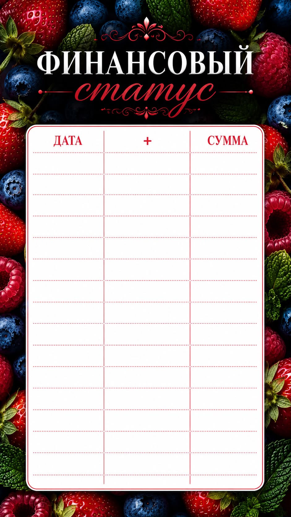 Status finansowy „Owoce Leśne” – zestaw 10 szt. 🍓🫐